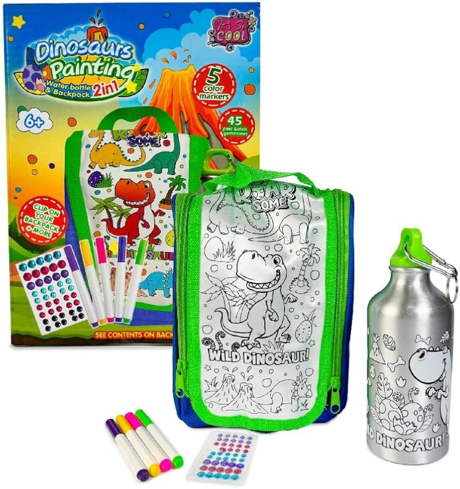Dinosaurs Painting 2-in-1 – Water Bottle & Backpack Coloring Kit