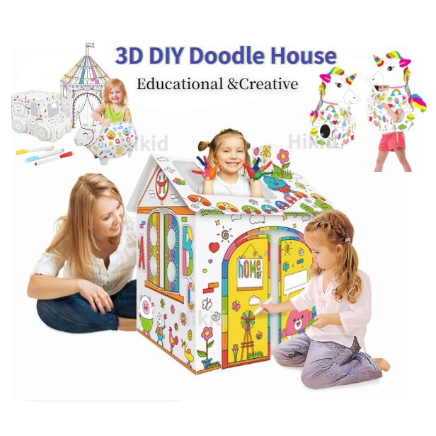 Coloring Cardboard Playhouse – DIY Paintable House for Kids