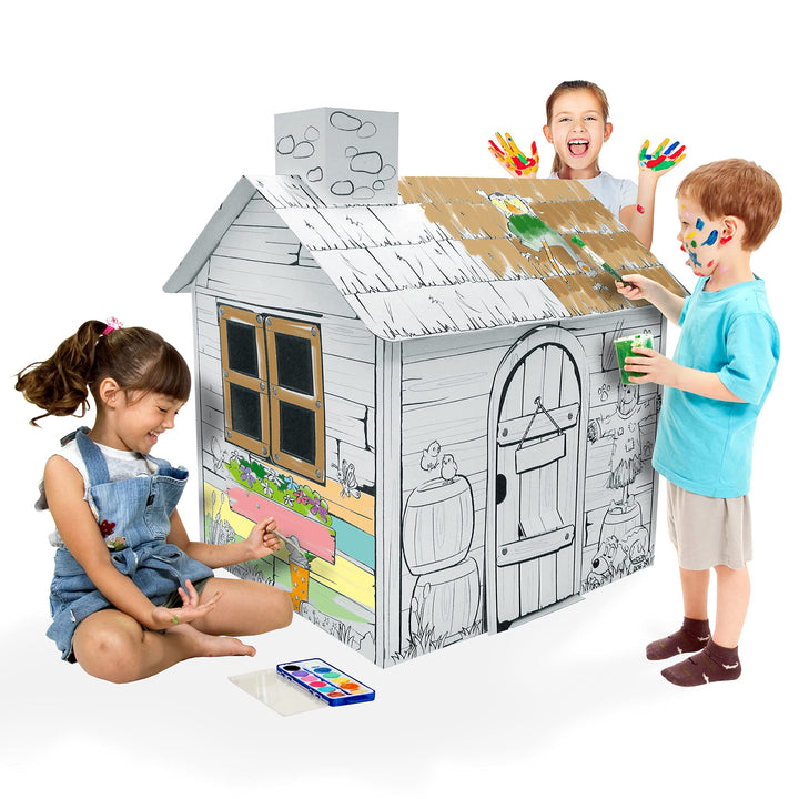 Coloring Cardboard Playhouse – DIY Paintable House for Kids