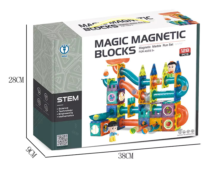 Magic Magnetic Blocks – Magnetic Marble Run Set (128 PCS)