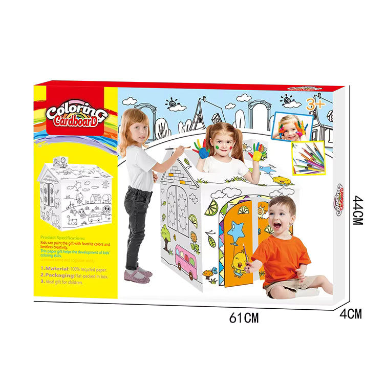 Coloring Cardboard Playhouse – DIY Paintable House for Kids
